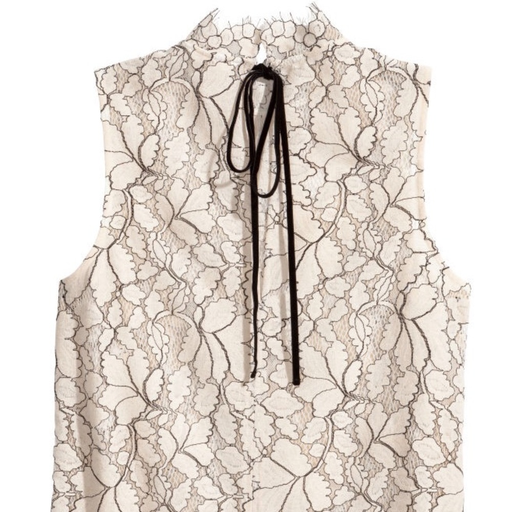 Lacy Sleeveless Top with Velvet Ribbon Tie in Back